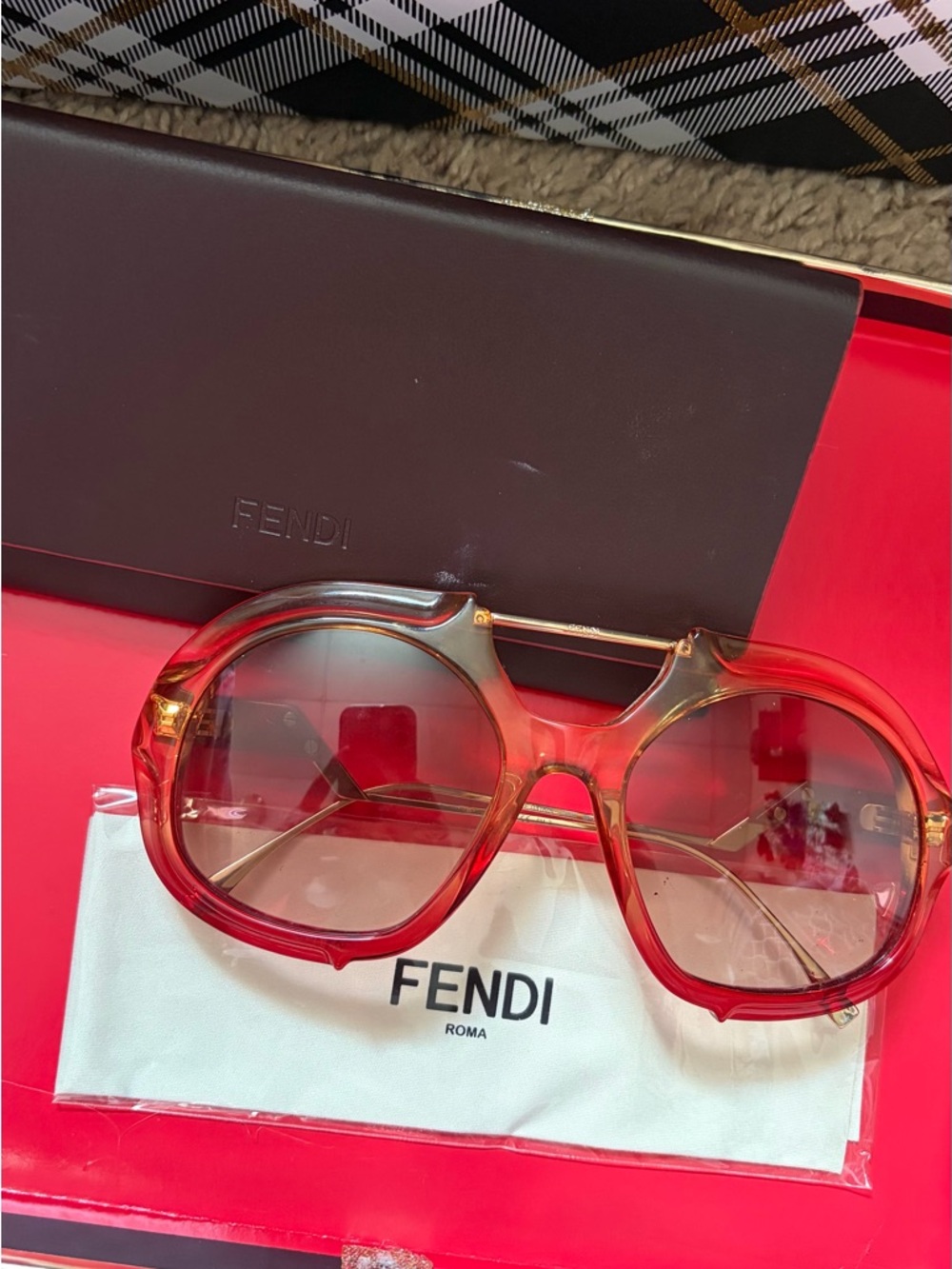Fendi Women's Oversized Gradient Red Aviator Sunglasses